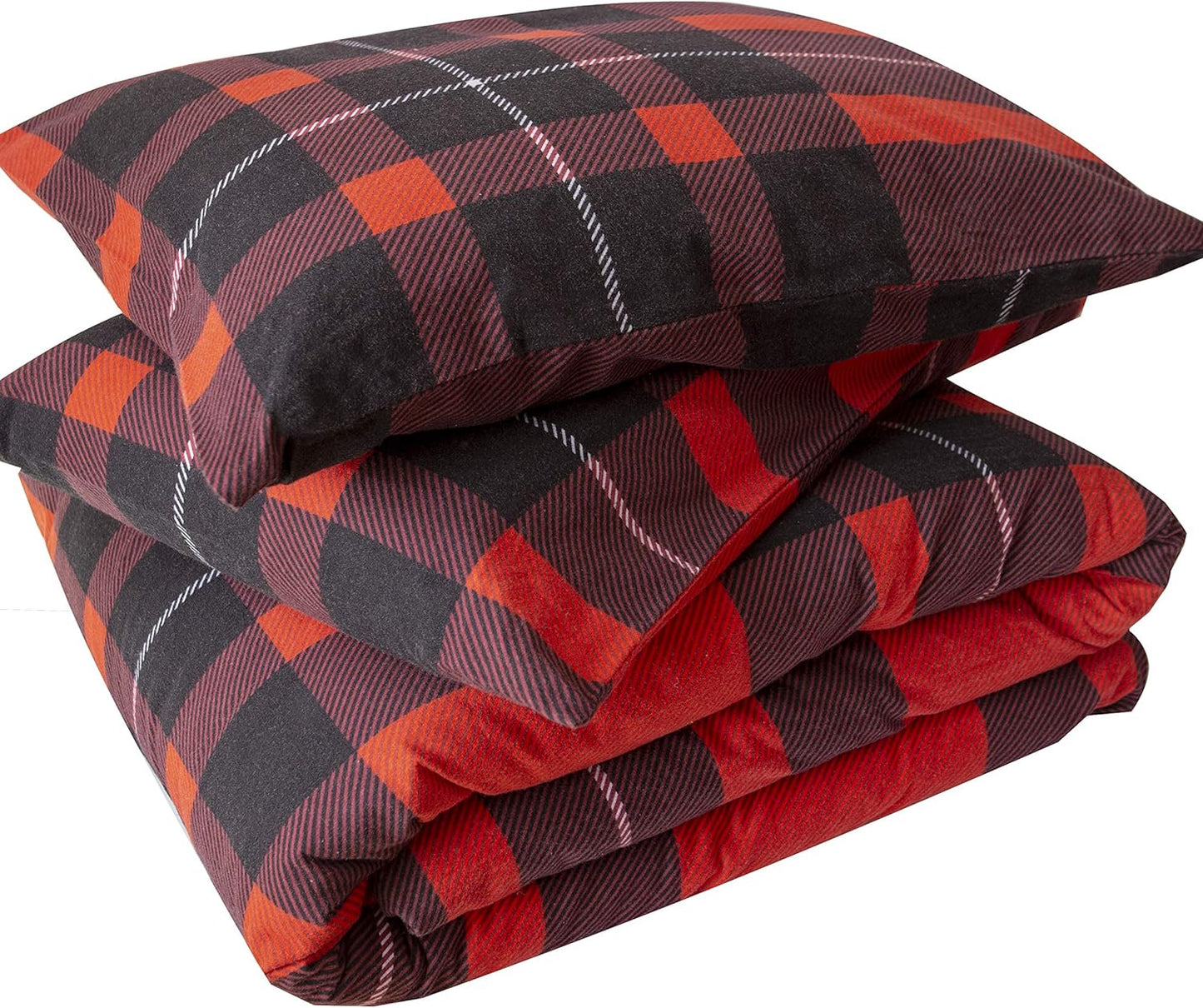 Friends at Home 180 Gram Cotton Heavyweight Flannel Duvet Cover Sets (Red, Black, Plaid, Queen)