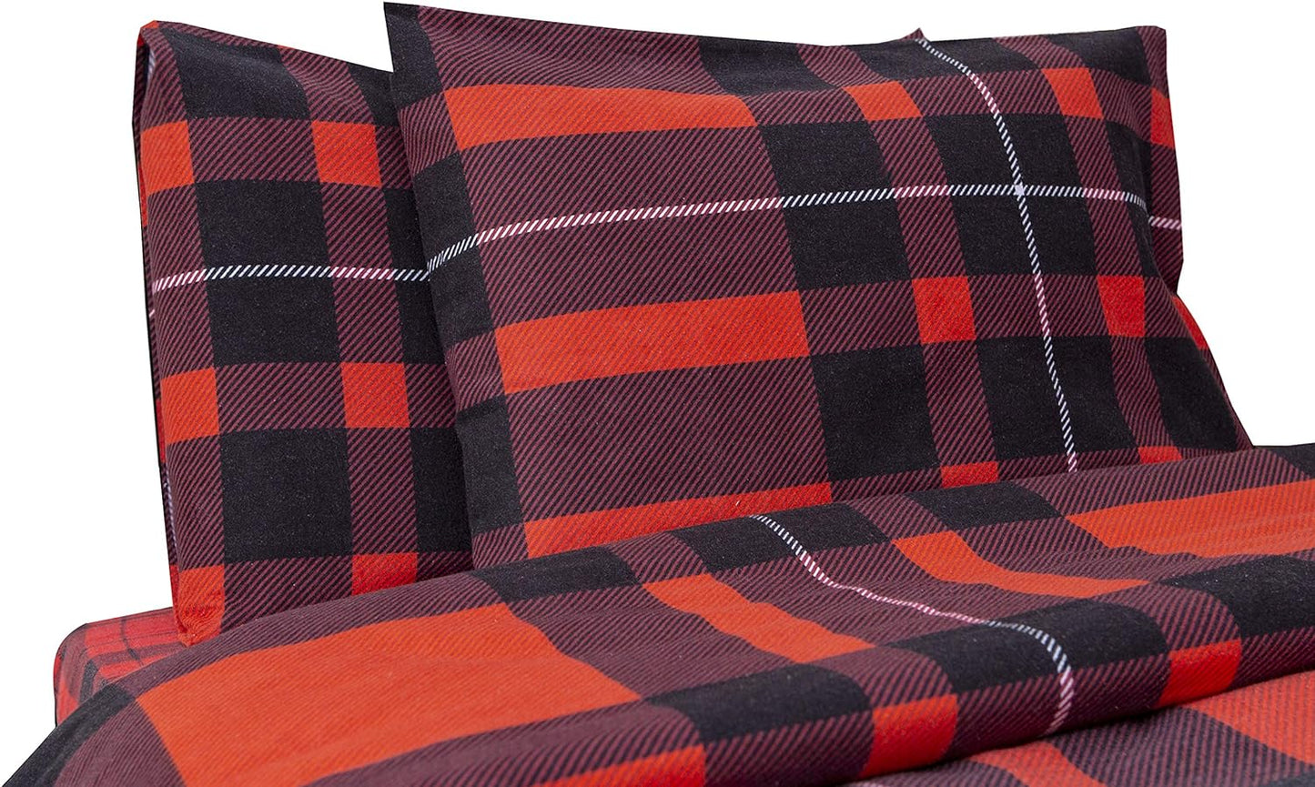 Friends at Home 180 Gram Cotton Heavyweight Flannel Duvet Cover Sets (Red, Black, Plaid, Queen)