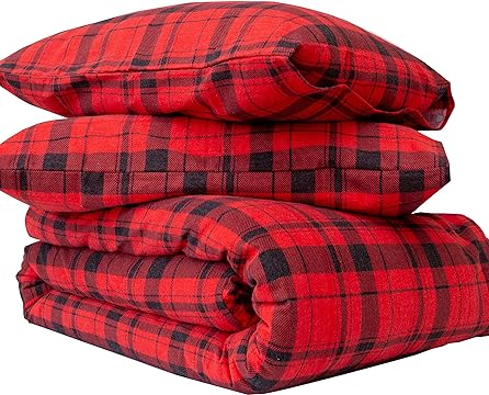 Friends at Home 180 Gram Cotton Heavyweight Flannel Duvet Cover Sets (Red, Black, S-Plaid, Queen)