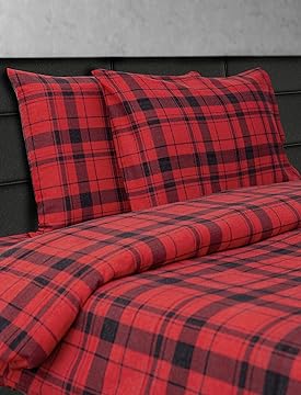 Friends at Home 180 Gram Cotton Heavyweight Flannel Duvet Cover Sets (Red, Black, S-Plaid, Queen)