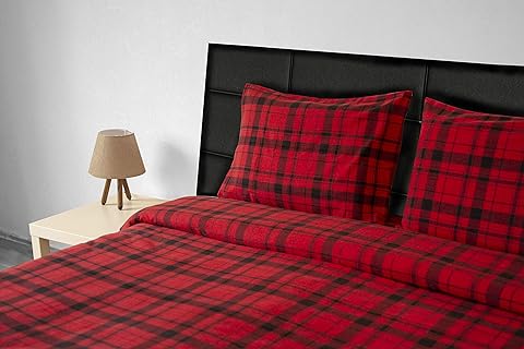 Friends at Home 180 Gram Cotton Heavyweight Flannel Duvet Cover Sets (Red, Black, S-Plaid, Queen)