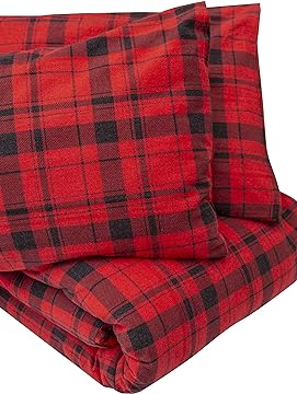 Friends at Home 180 Gram Cotton Heavyweight Flannel Duvet Cover Sets (Red, Black, S-Plaid, Queen)