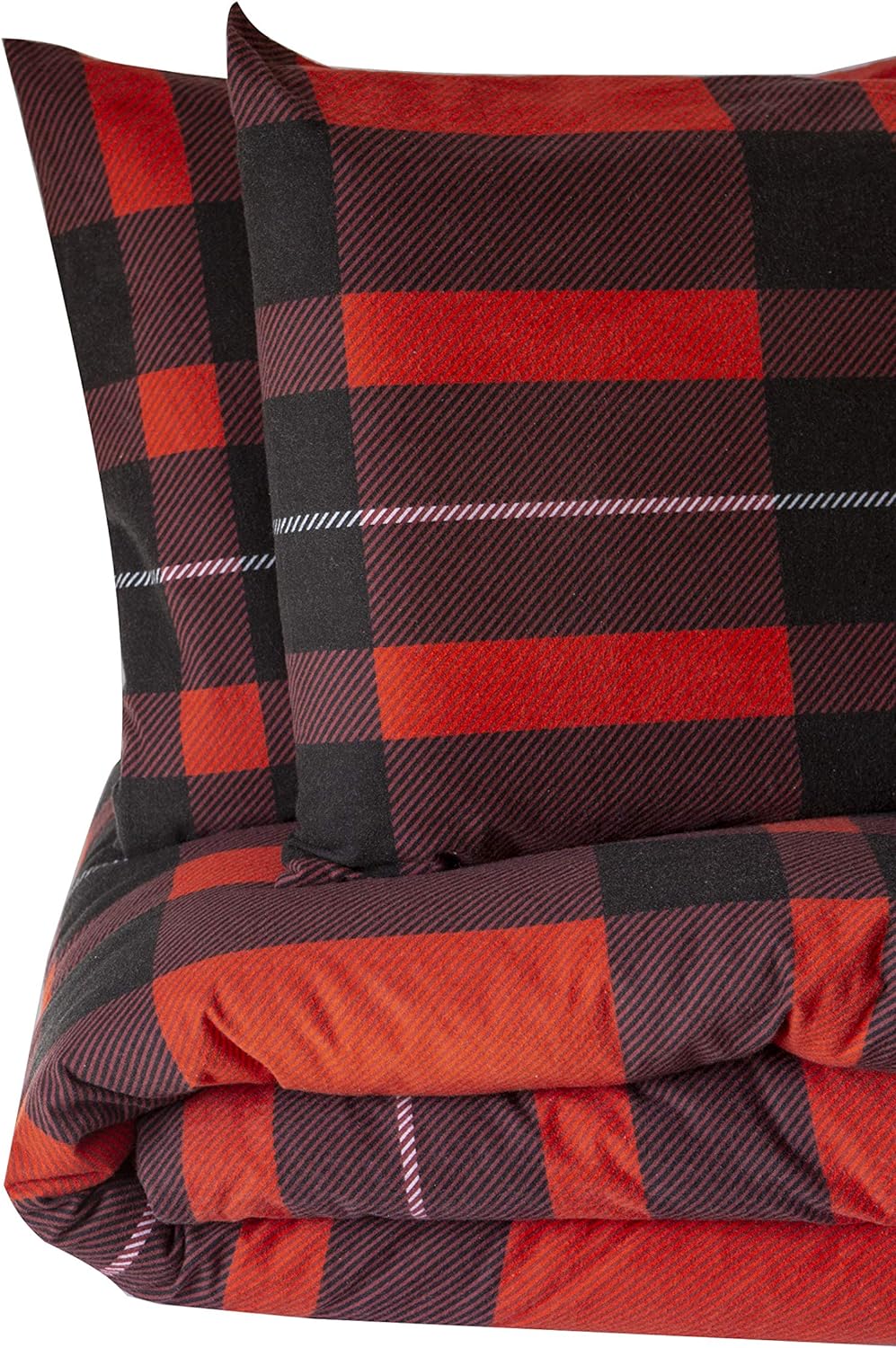 Friends at Home Juego de funda de edredón de franela de algodón pesado de 6.35 oz (cuadros rojos y negros, Queen) 