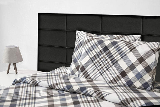 Friends at Home Turkish Cotton 180 GSM Heavyweight Flannel Sheets Set (Plaid 4,Grey Black Brown, Queen)