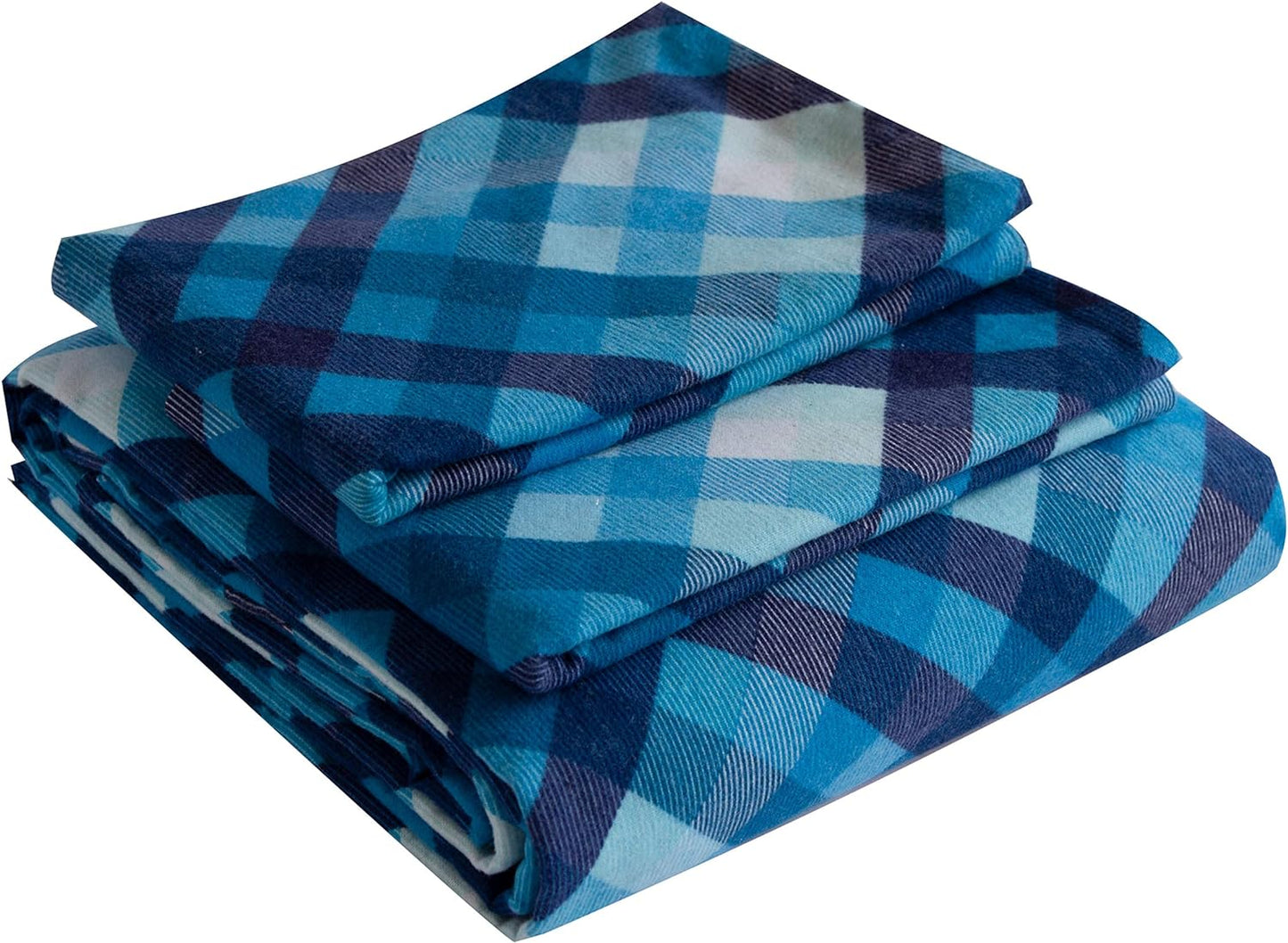 Friends at Home Turkish Cotton 180 GSM Heavyweight Flannel Sheets Set (Plaid 3, Navy, Blue, White, King)