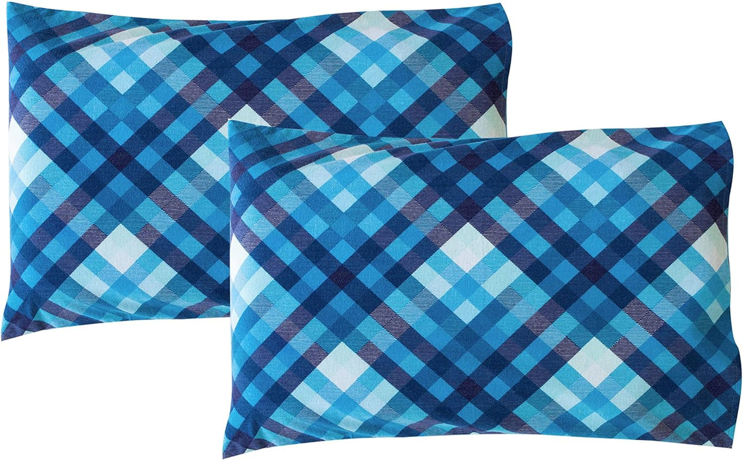 Friends at Home Turkish Cotton 180 GSM Heavyweight Flannel Sheets Set (Plaid 3, Navy, Blue, White, King)
